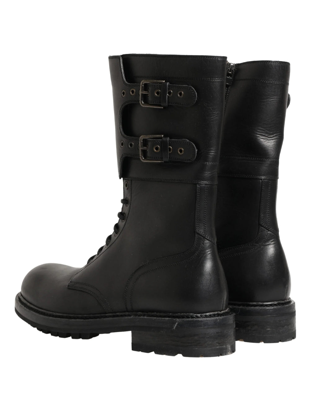Dolce & Gabbana Svart Läder Bältes Spänne Stövlar Skor - EU44/US11 - Stövlar