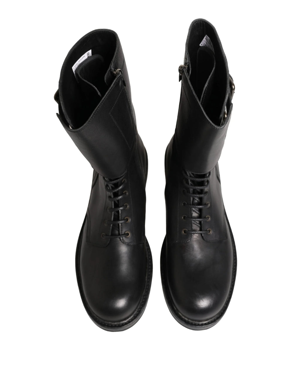 Dolce & Gabbana Black Leather Belted Buckle Combat Boots Shoes - EU44/US11