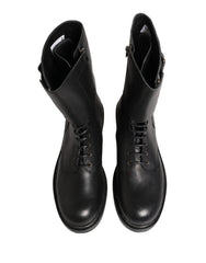 Dolce & Gabbana Black Leather Belted Buckle Combat Boots Shoes - EU44/US11