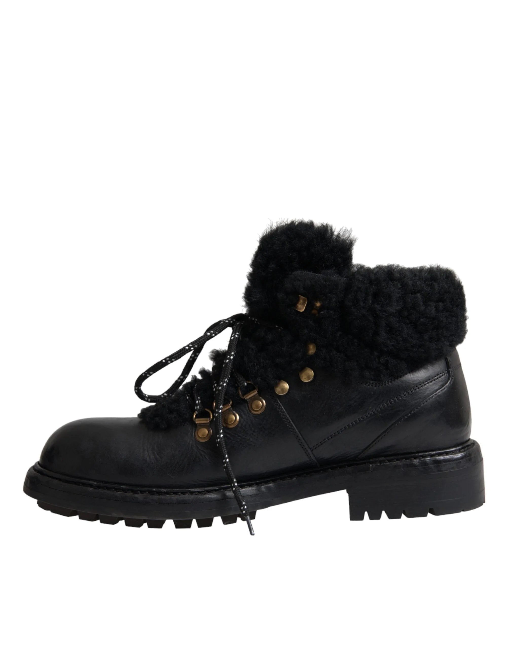 Dolce & Gabbana Black Leather Bernini Shearling Boots Shoes - EU44/US11 - Boots