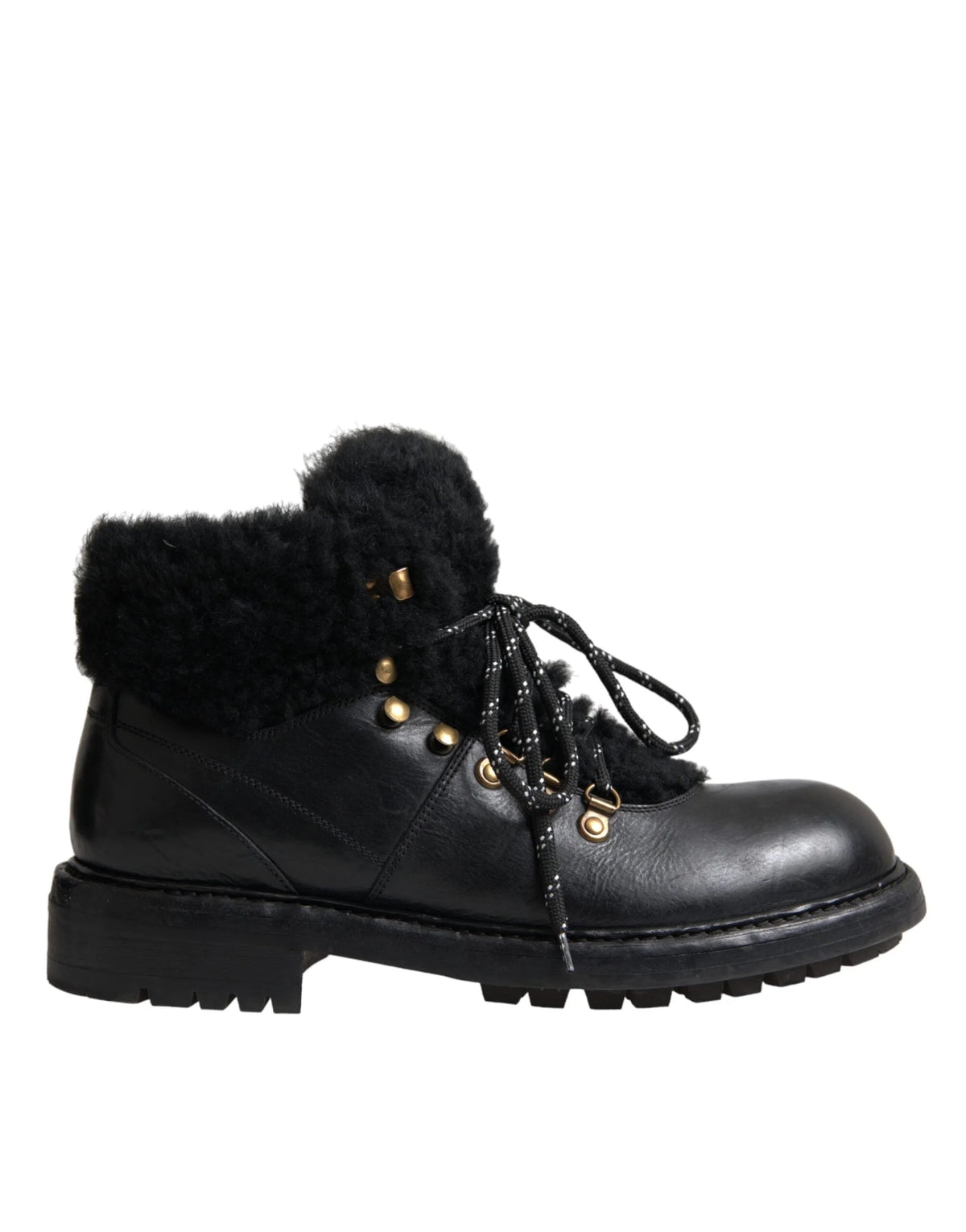 Dolce & Gabbana Black Leather Bernini Shearling Boots Shoes - EU44/US11 - Boots