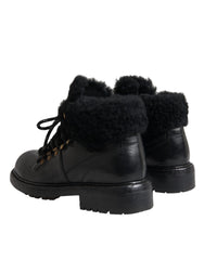 Dolce & Gabbana Black Leather Bernini Shearling Boots Shoes - EU44/US11 - Boots