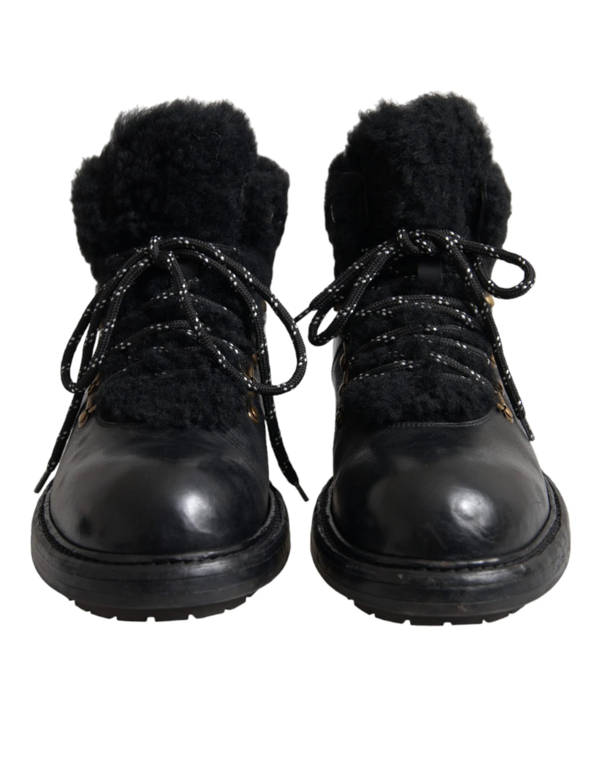 Dolce & Gabbana Black Leather Bernini Shearling Boots Shoes - EU44/US11 - Boots