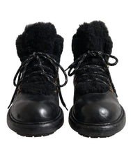 Dolce & Gabbana Black Leather Bernini Shearling Boots Shoes - EU44/US11 - Boots
