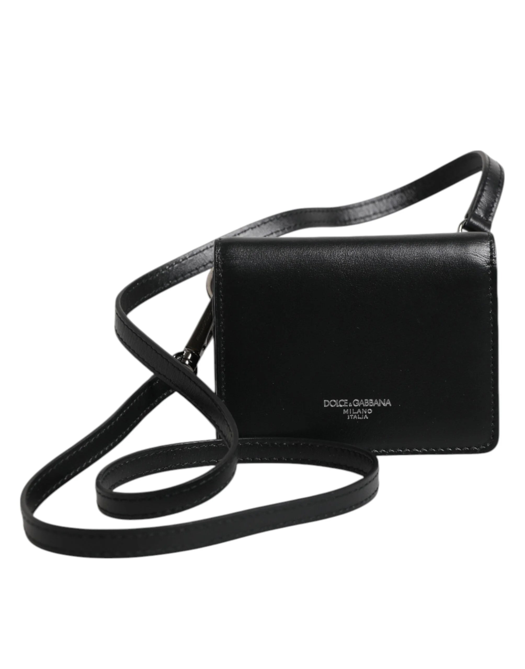 Dolce & Gabbana Black Leather Bifold Card Holder Crossbody Men Borse Bag - Cross Body Bags