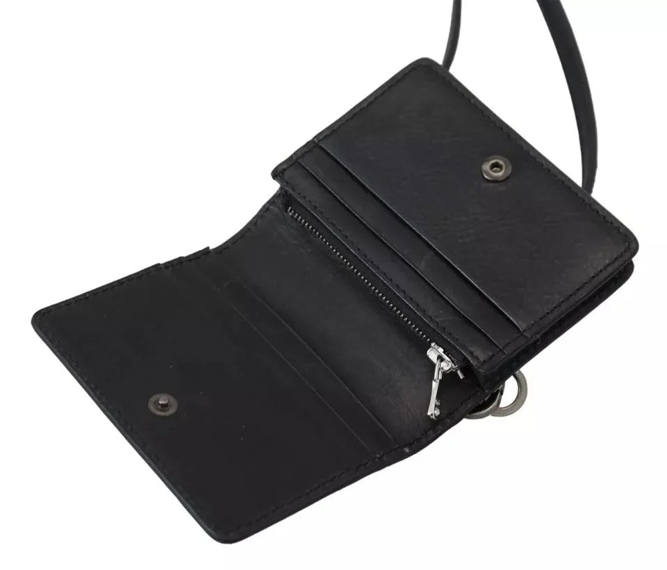 Dolce & Gabbana Black Leather Bifold Shoulder Sling Women Wallet - Wallets