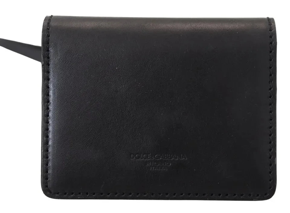 Dolce & Gabbana Black Leather Bifold Shoulder Sling Women Wallet - Wallets