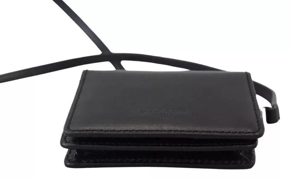 Dolce & Gabbana Black Leather Bifold Shoulder Sling Women Wallet - Wallets