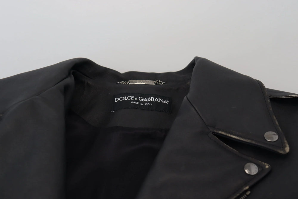 Dolce & Gabbana Black Leather Biker Coat Zipper Jacket - IT46 | S - Motorcycle Outerwear