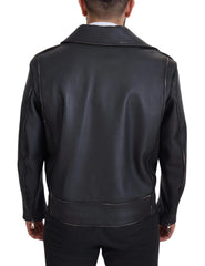 Dolce & Gabbana Black Leather Biker Coat Zipper Jacket - IT46 | S - Motorcycle Outerwear