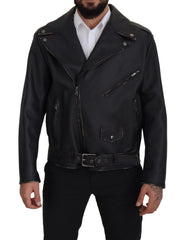 Dolce & Gabbana Black Leather Biker Coat Zipper Jacket - IT46 | S - Motorcycle Outerwear