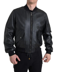 Dolce & Gabbana Black Leather Blouson Full Zip Bomber Jacket - IT44 | XS - Bomber Jackets