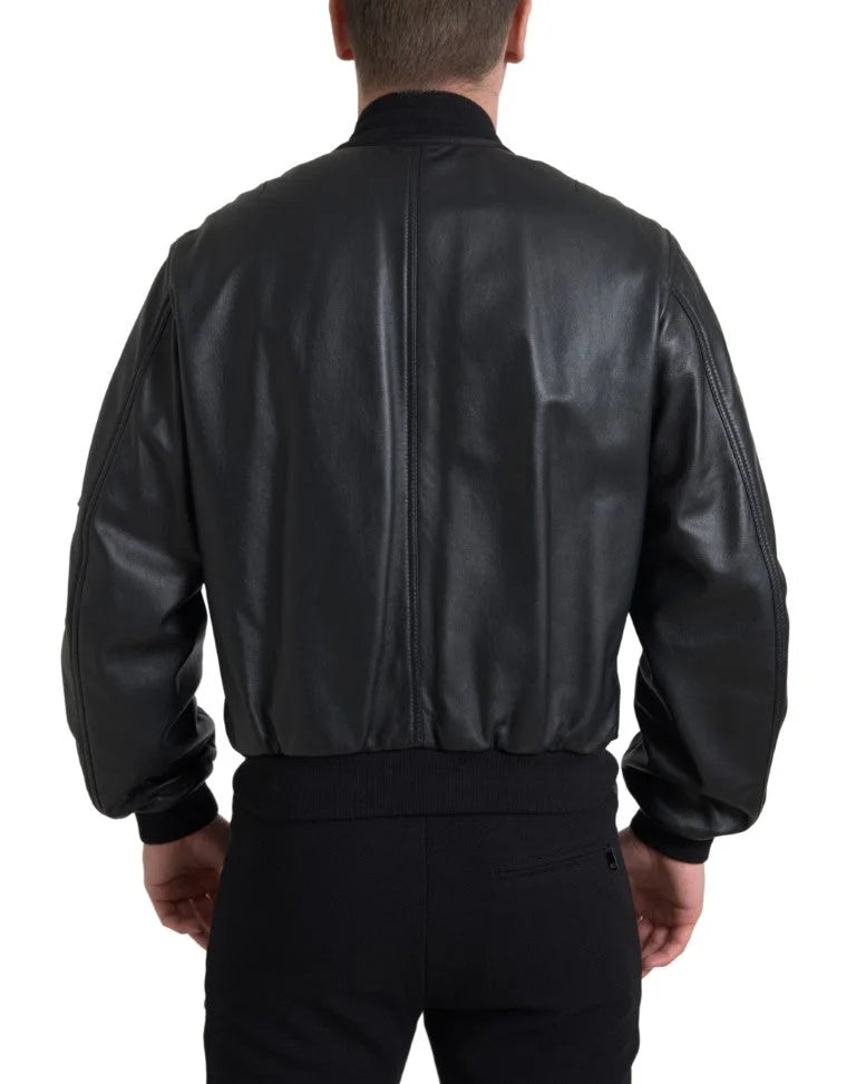Dolce & Gabbana Black Leather Blouson Full Zip Bomber Jacket - IT44 | XS - Bomber Jackets