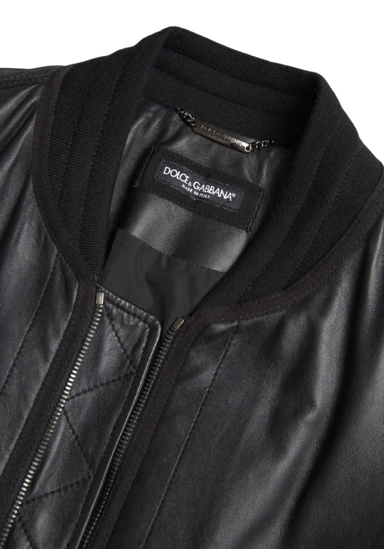 Dolce & Gabbana Black Leather Blouson Full Zip Bomber Jacket - IT44 | XS - Bomber Jackets