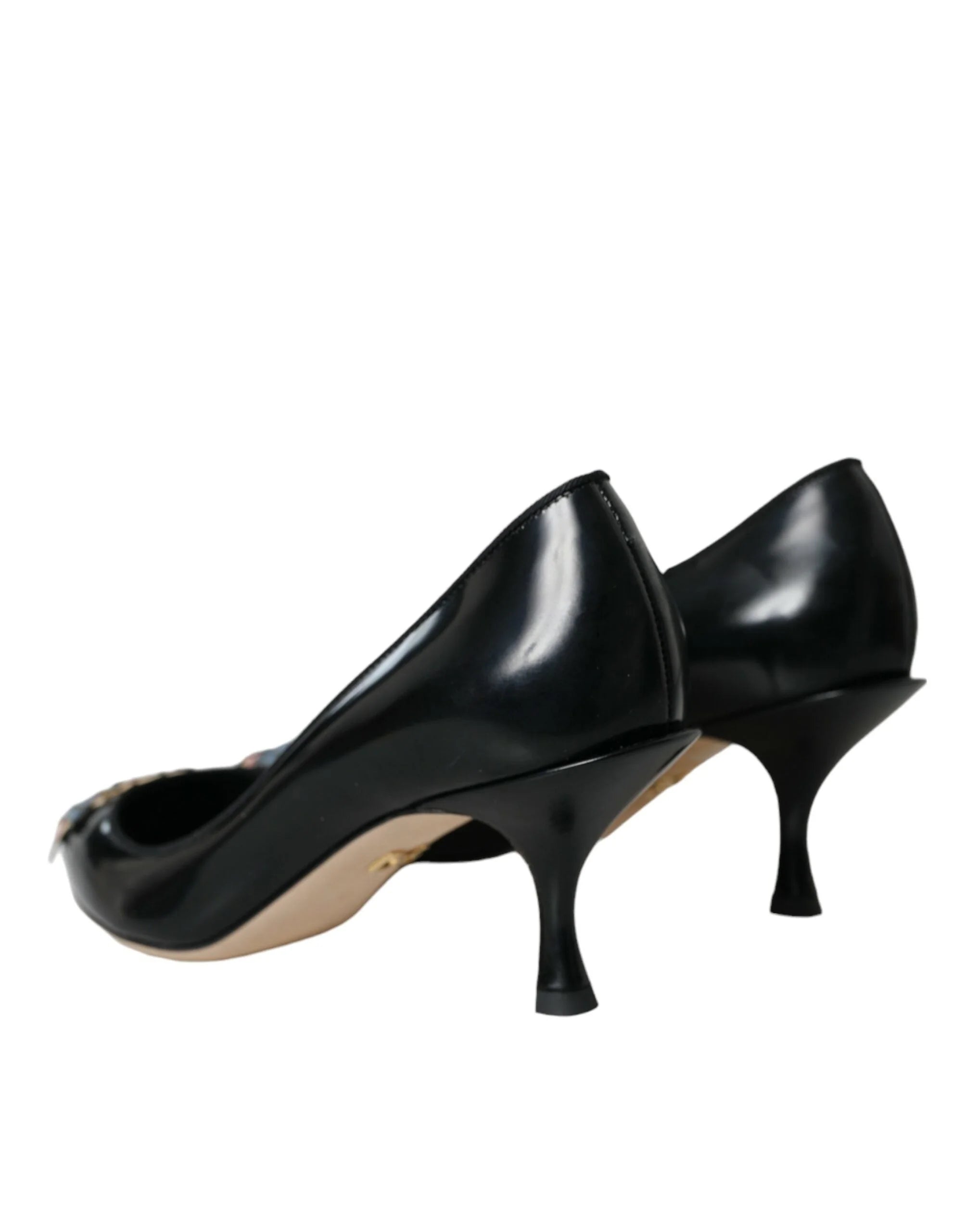 Dolce & Gabbana Black Leather BOOM Patch Heels Pumps Shoes - Heels