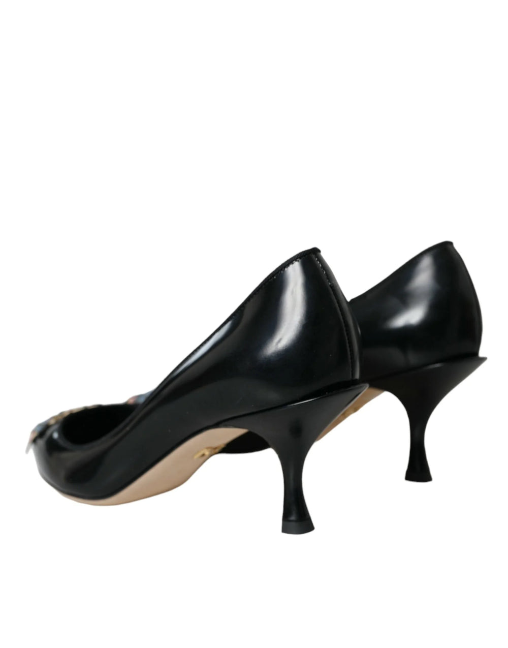 Dolce & Gabbana Black Leather BOOM Patch Heels Pumps Shoes - Heels