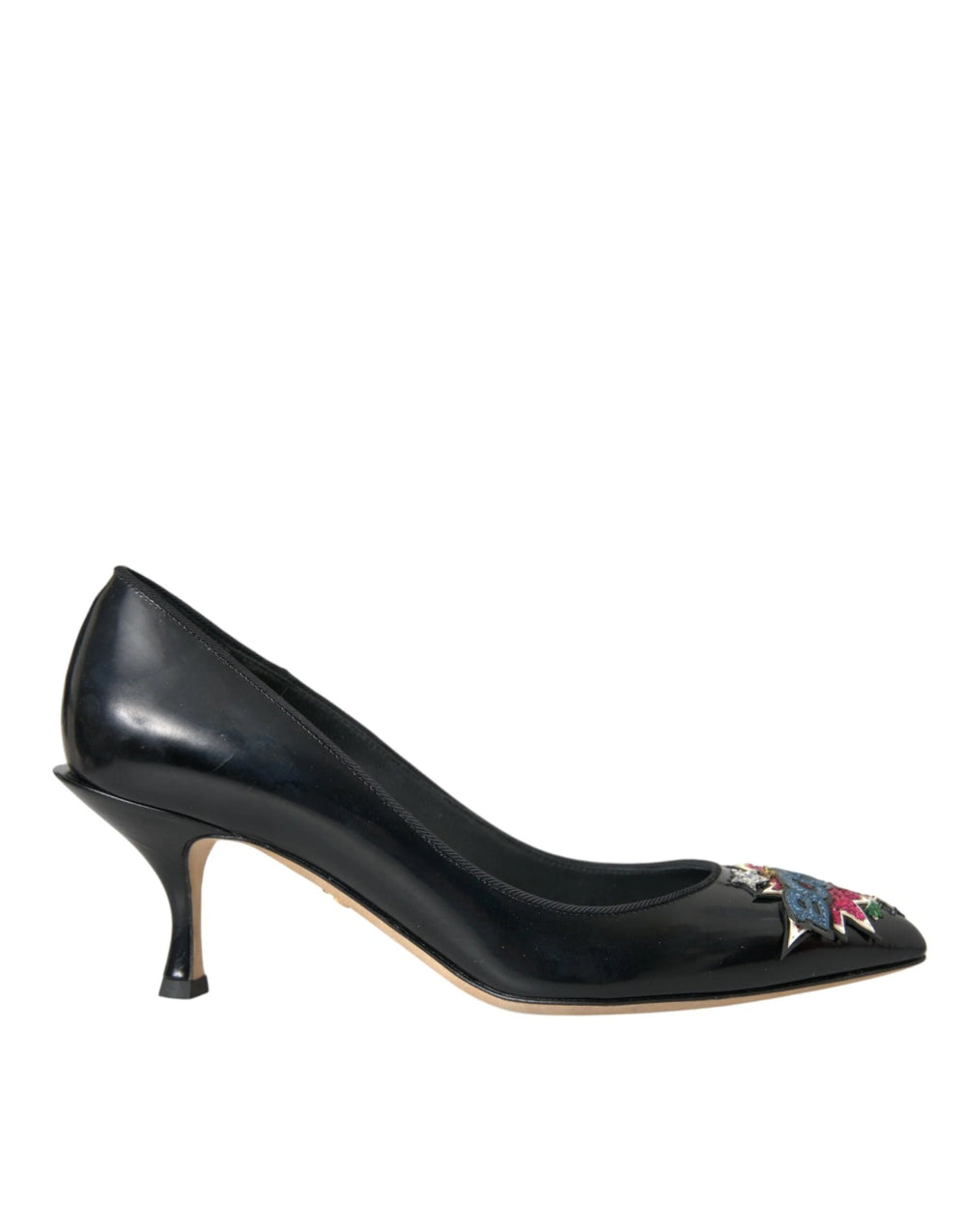Dolce & Gabbana Black Leather BOOM Patch Heels Pumps Shoes - Heels