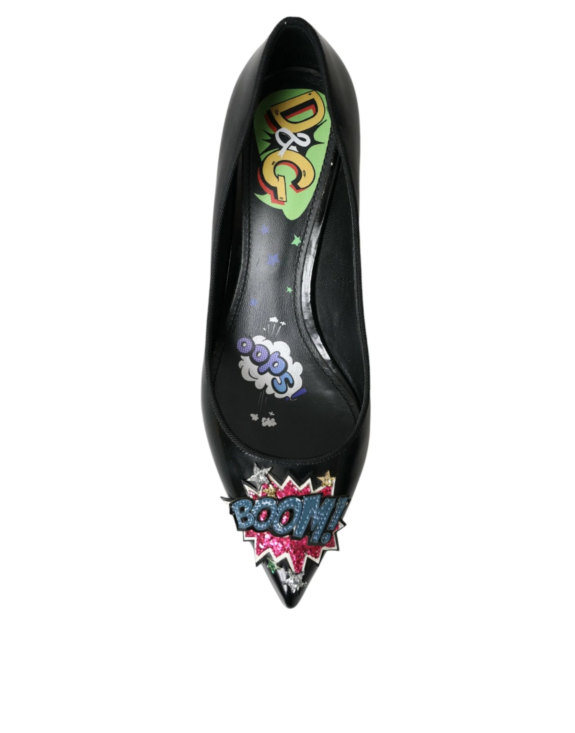 Dolce & Gabbana Black Leather BOOM Patch Heels Pumps Shoes - Heels