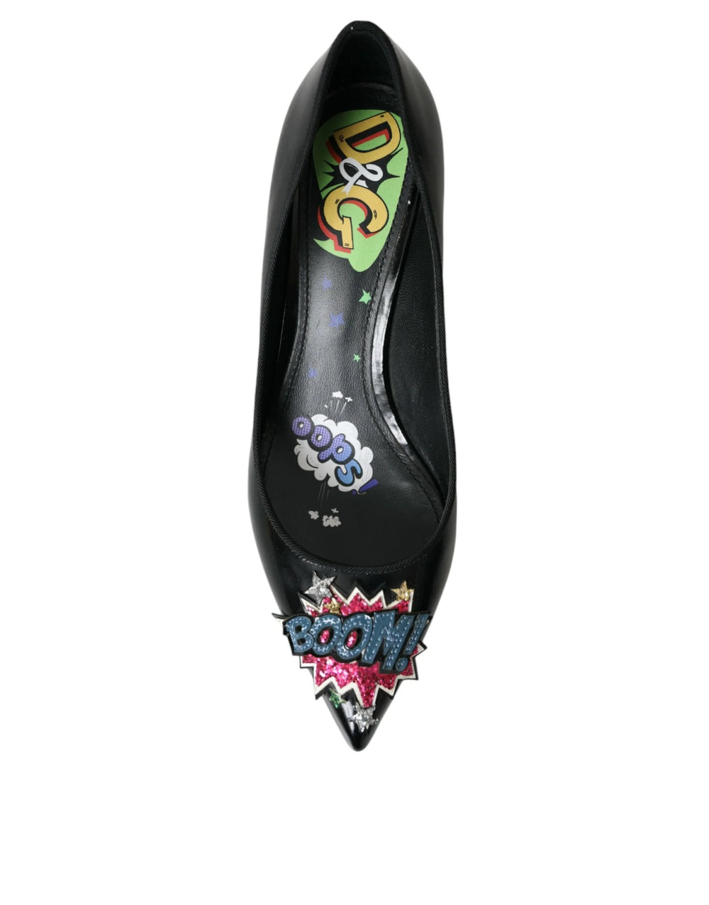 Dolce & Gabbana Black Leather BOOM Patch Heels Pumps Shoes - Heels