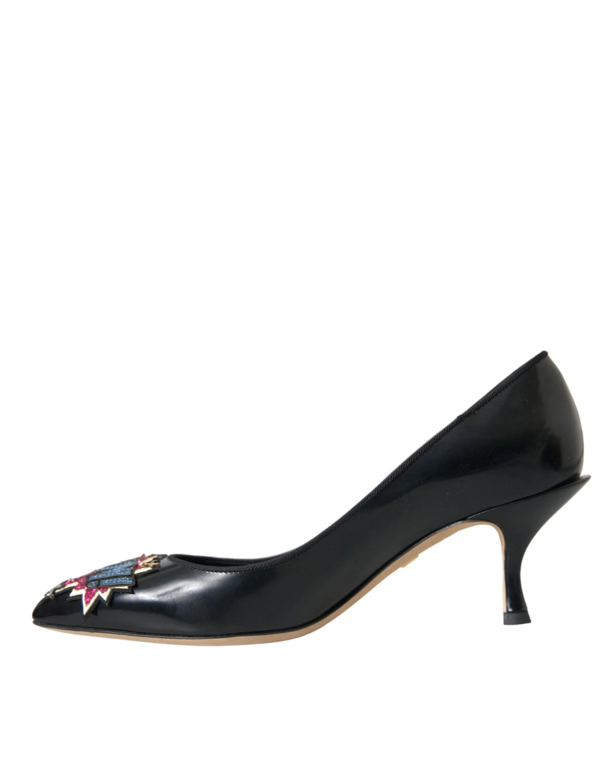 Dolce & Gabbana Black Leather BOOM Patch Heels Pumps Shoes - Heels