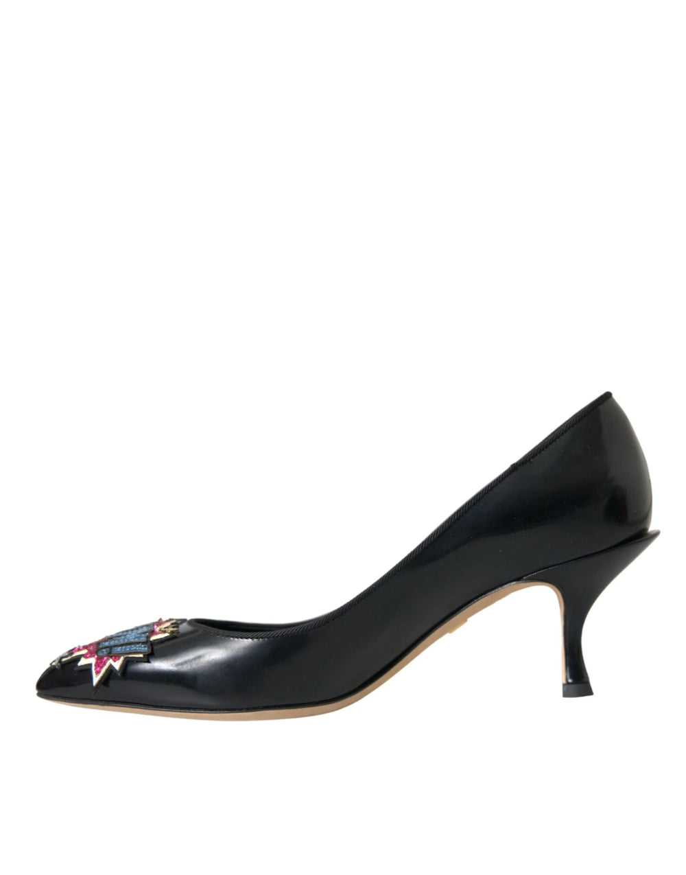 Dolce & Gabbana Black Leather BOOM Patch Heels Pumps Shoes - Heels