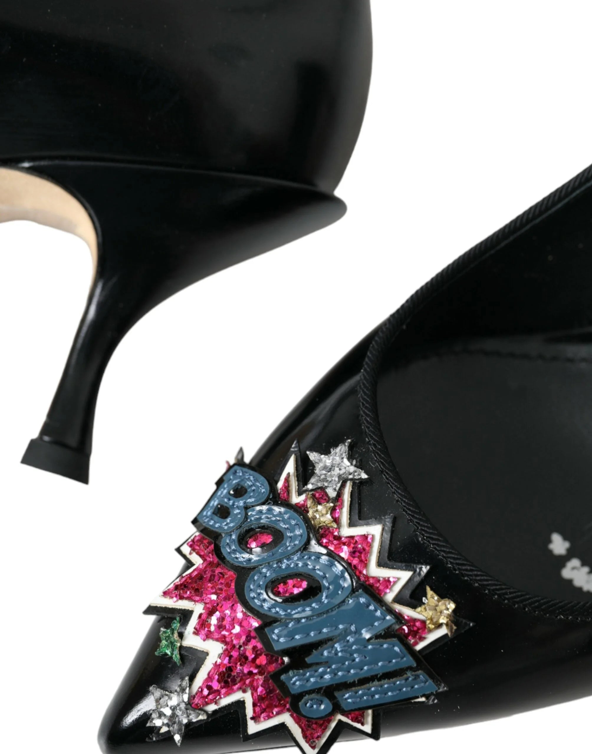 Dolce & Gabbana Black Leather BOOM Patch Heels Pumps Shoes - Heels