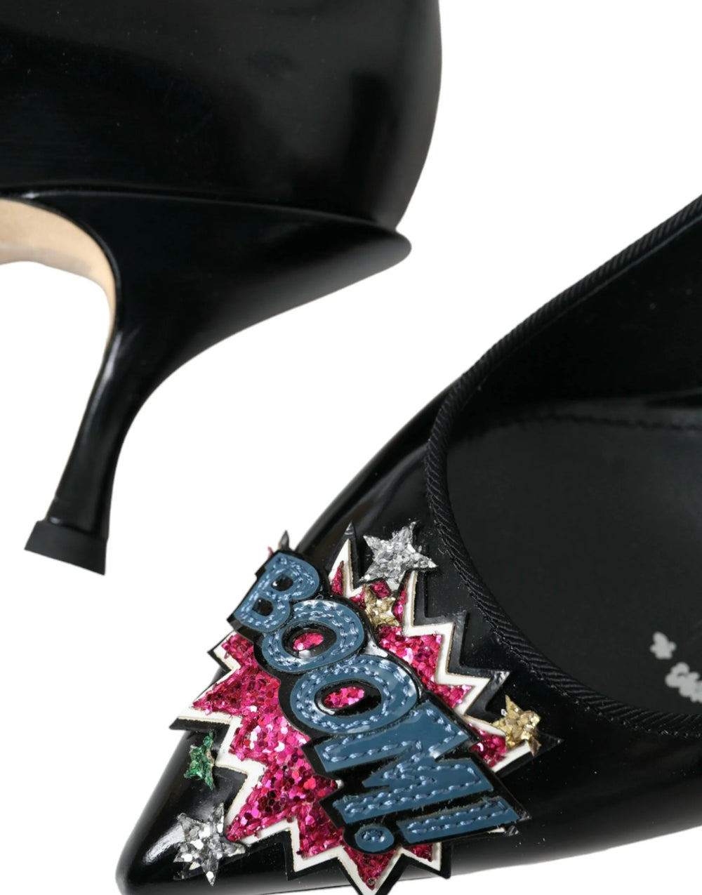 Dolce & Gabbana Black Leather BOOM Patch Heels Pumps Shoes - Heels