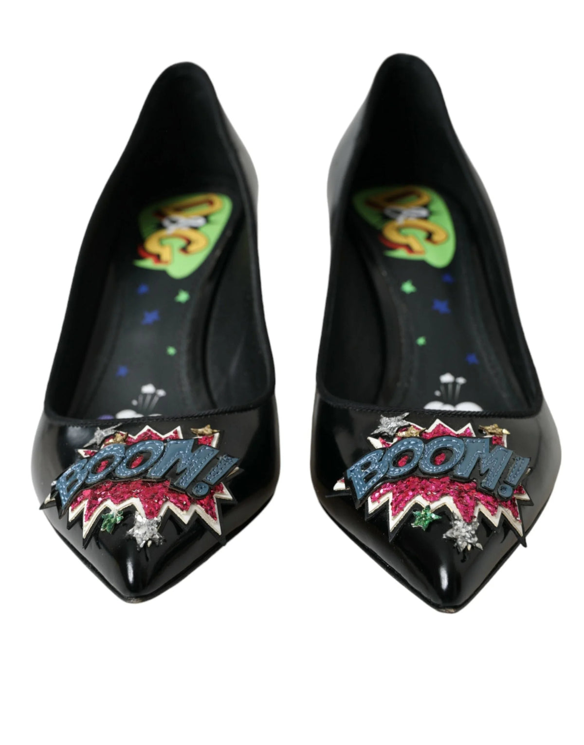 Dolce & Gabbana Schwarze Lederkurzschuhe mit BOOM-Applikation