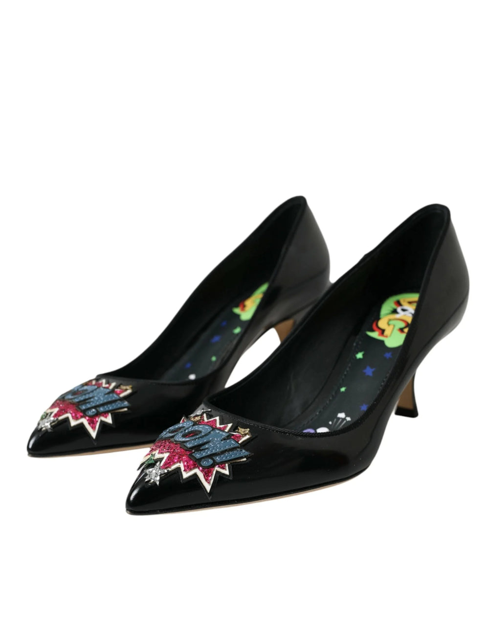Dolce & Gabbana Black Leather BOOM Patch Heels Pumps Shoes - Heels