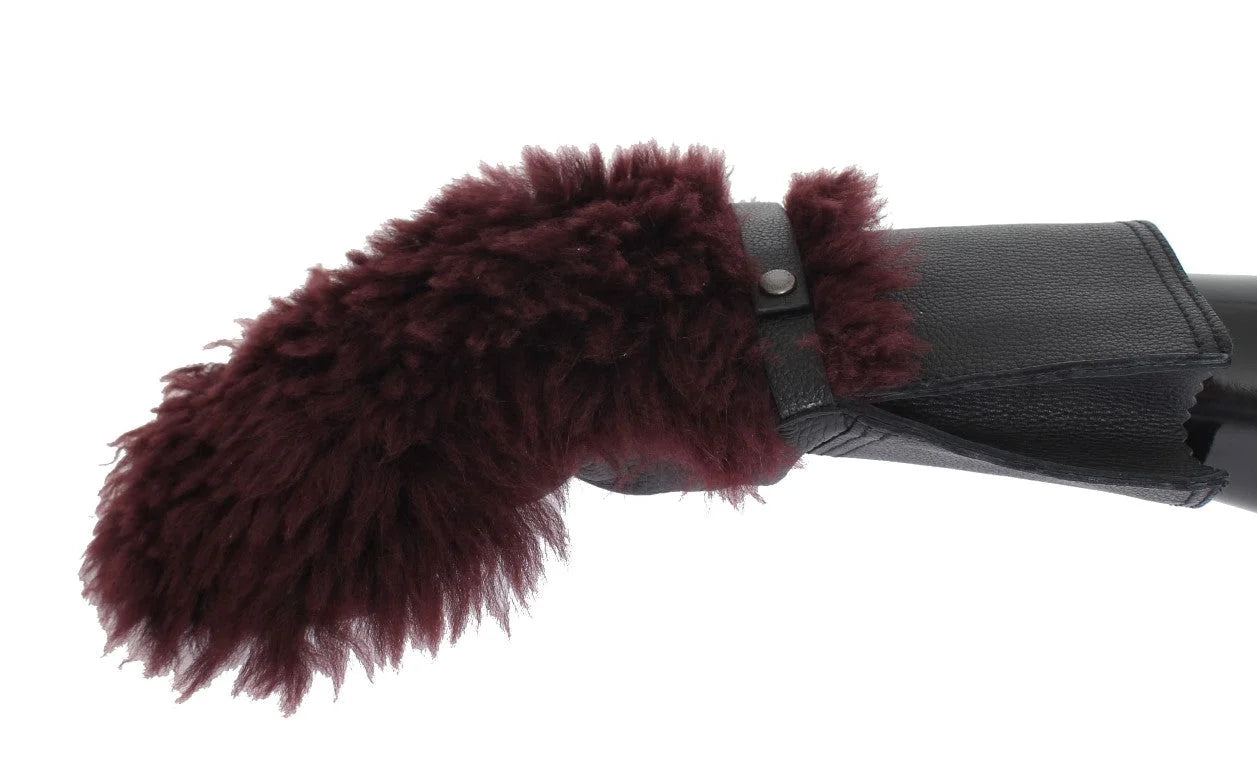 Dolce & Gabbana Black Leather Bordeaux Shearling Gloves - Gloves & Mittens