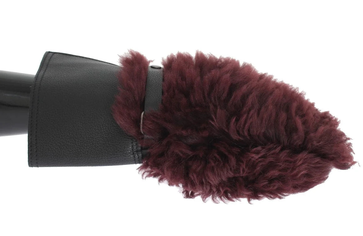 Dolce & Gabbana Black Leather Bordeaux Shearling Gloves - Gloves & Mittens