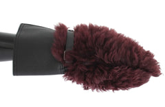 Dolce & Gabbana Black Leather Bordeaux Shearling Gloves - Gloves & Mittens