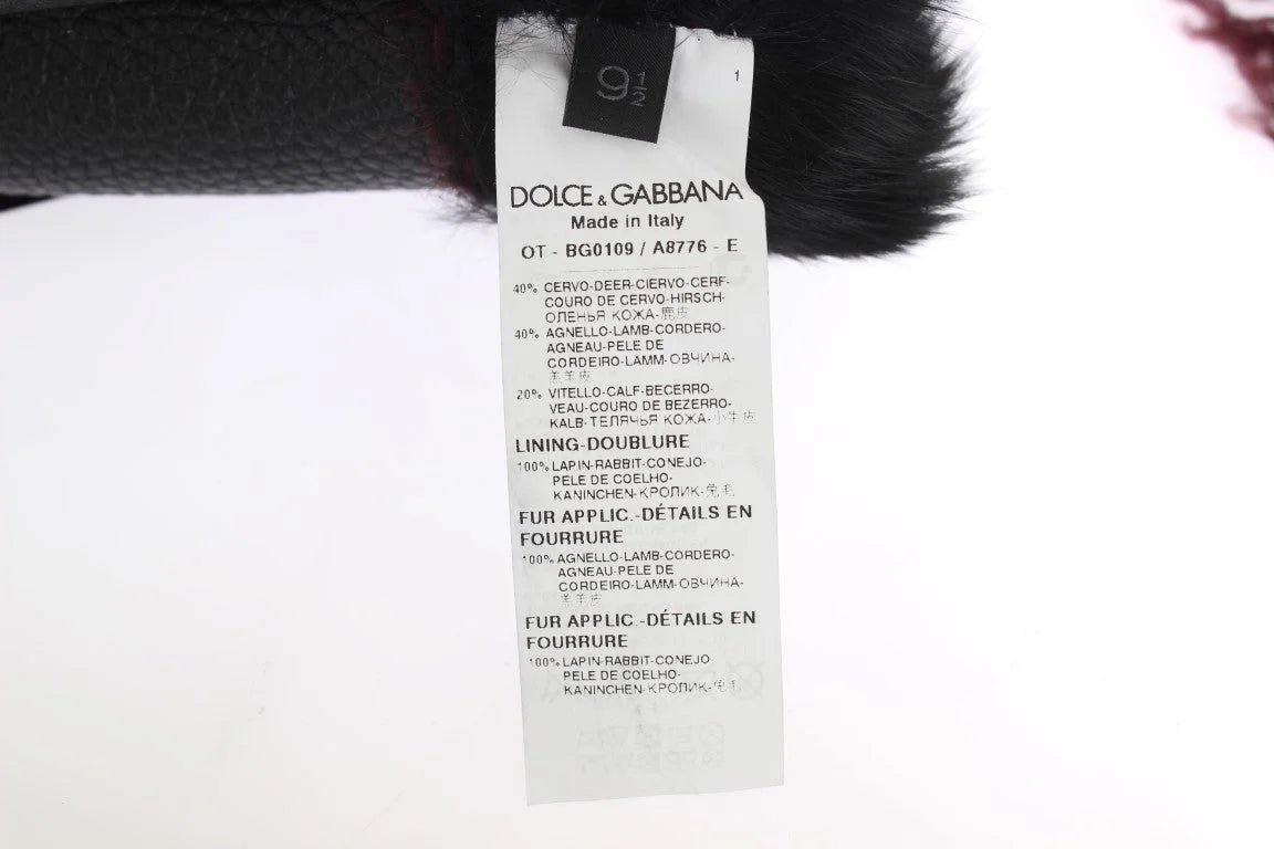 Dolce & Gabbana Black Leather Bordeaux Shearling Gloves - Gloves & Mittens