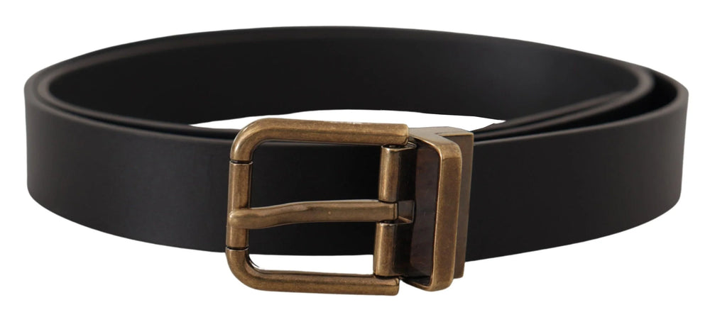 Dolce & Gabbana Black Leather Brass Metal Box Buckle Belt - 90 cm / 36 Inches - Belts