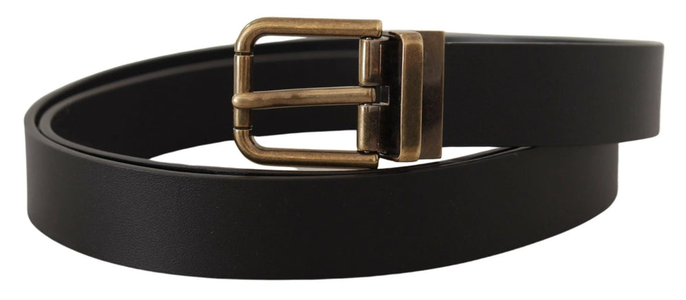 Dolce & Gabbana Black Leather Brass Metal Box Buckle Belt - 90 cm / 36 Inches - Belts