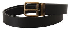 Dolce & Gabbana Black Leather Brass Metal Box Buckle Belt - 90 cm / 36 Inches - Belts