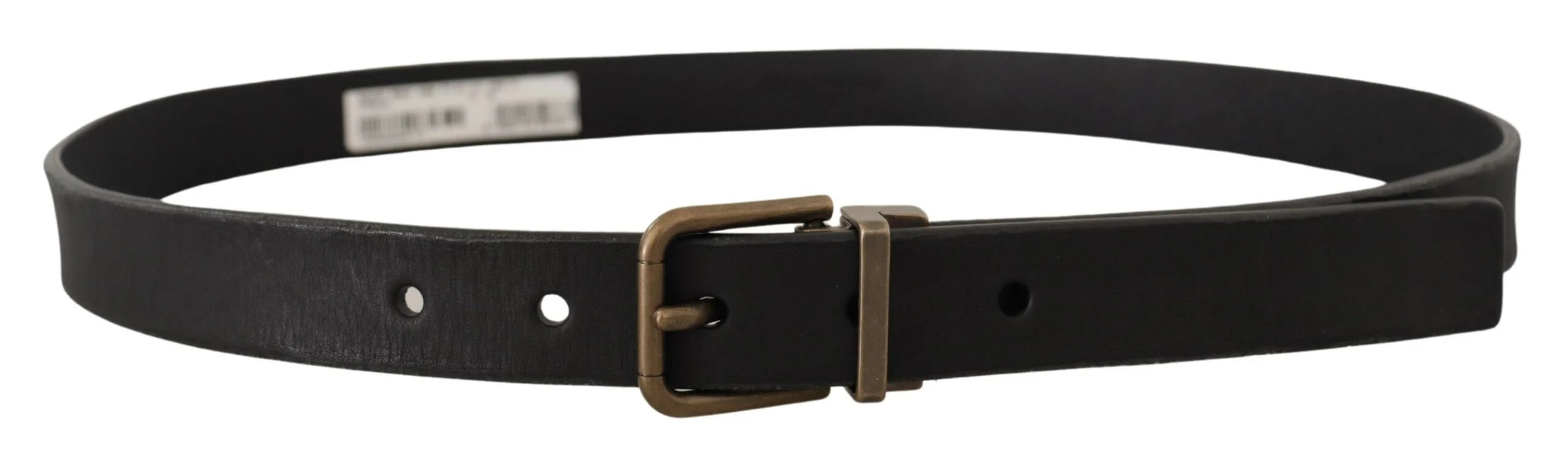 Dolce & Gabbana Black Leather Brass Metal Grain Buckle Classic Belt - 90 cm / 36 Inches - Belts