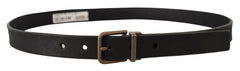 Dolce & Gabbana Black Leather Brass Metal Grain Buckle Classic Belt - 90 cm / 36 Inches - Belts