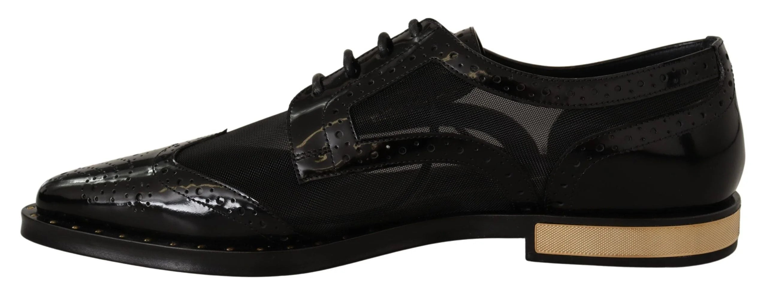 Dolce & Gabbana Black Leather Broques Sheer Wingtip Shoes - EU35/US4.5