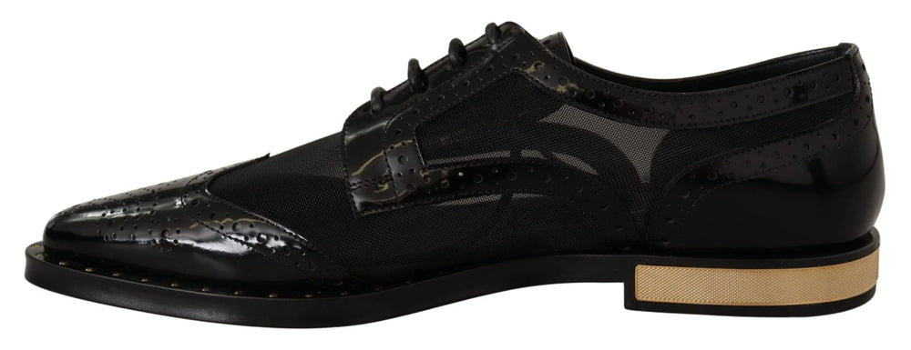 Dolce & Gabbana Black Leather Broques Sheer Wingtip Shoes - EU35/US4.5