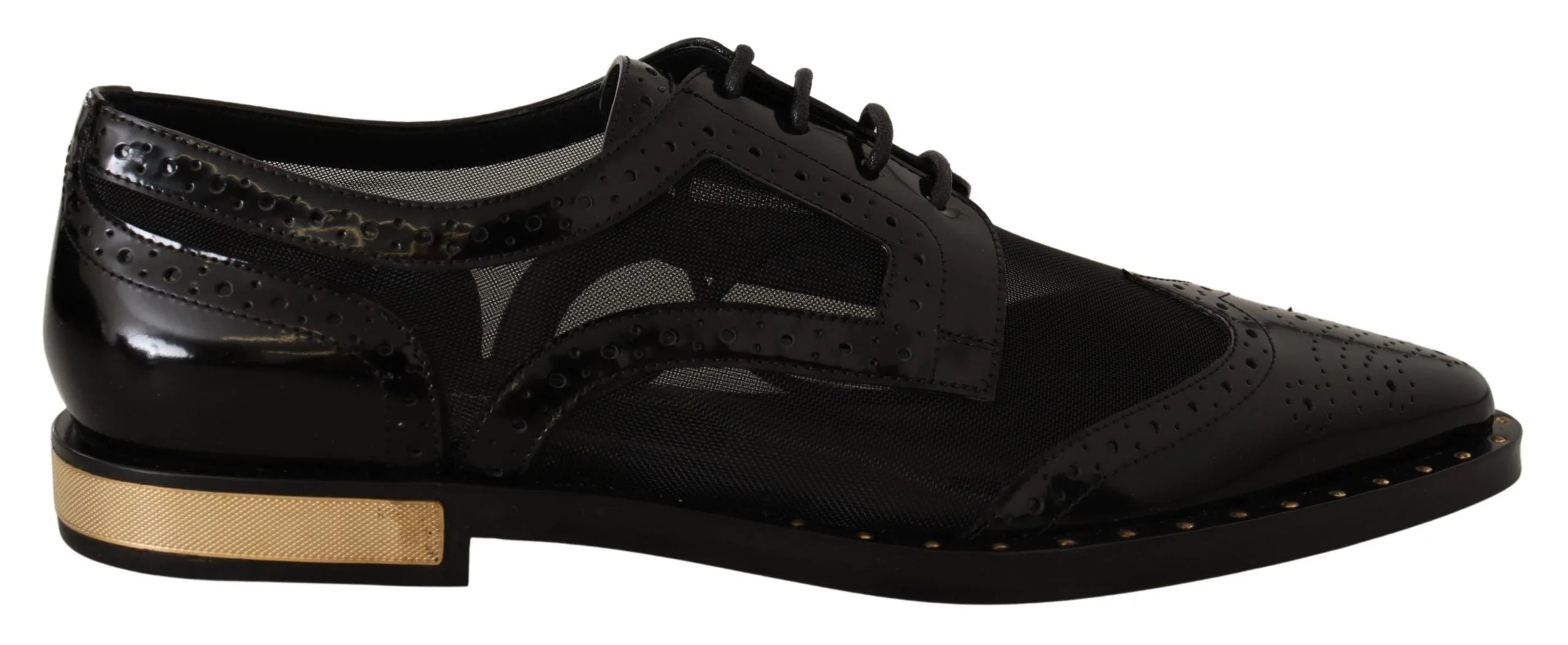 Dolce & Gabbana Black Leather Broques Sheer Wingtip Shoes - EU35/US4.5