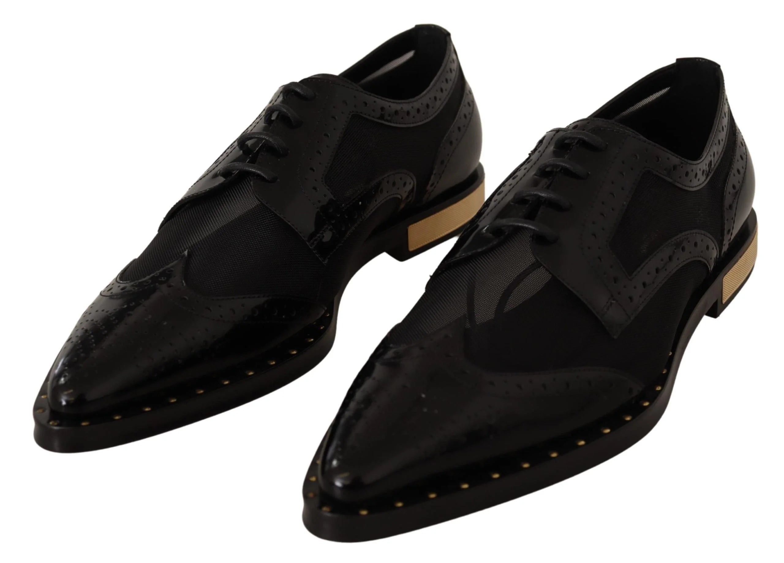 Dolce & Gabbana Black Leather Broques Sheer Wingtip Shoes - EU35/US4.5 - Flats
