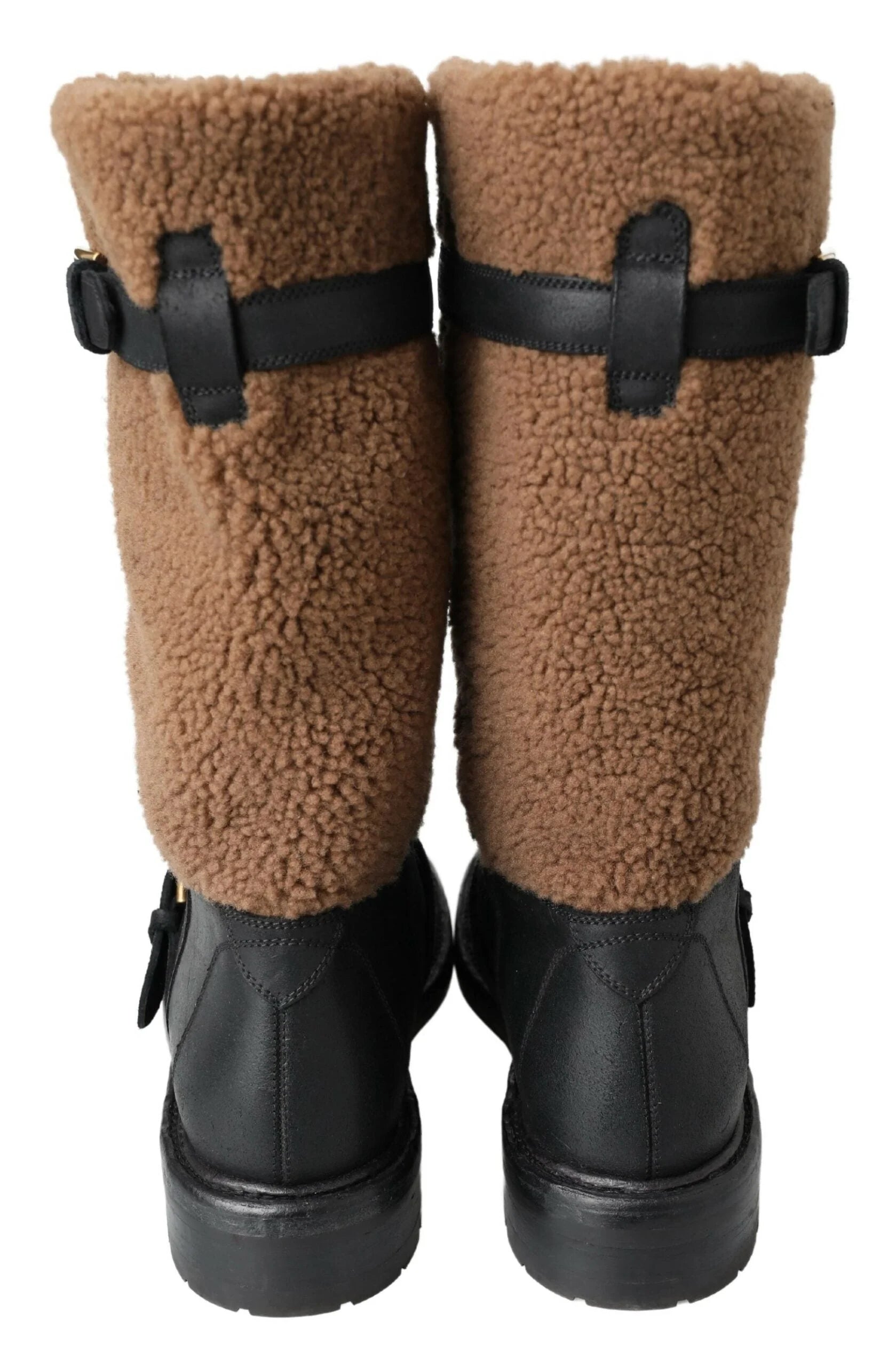 Dolce & Gabbana Black Leather Brown Shearling Boots - Boots