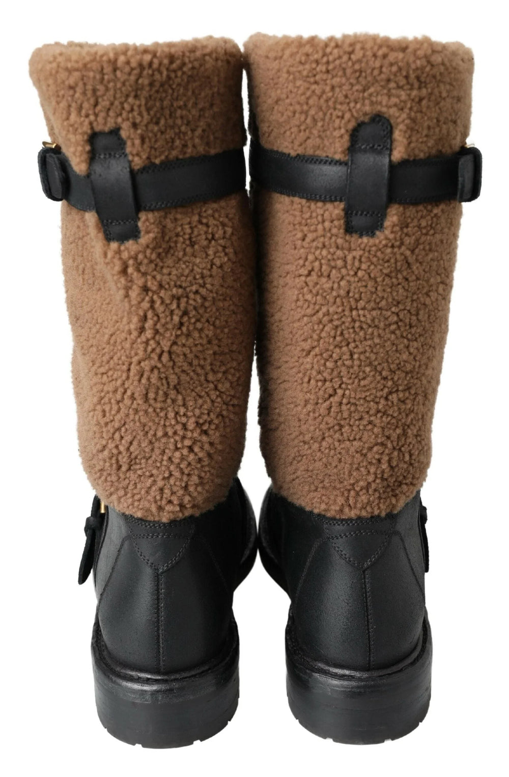 Dolce & Gabbana Black Leather Brown Shearling Boots - Boots