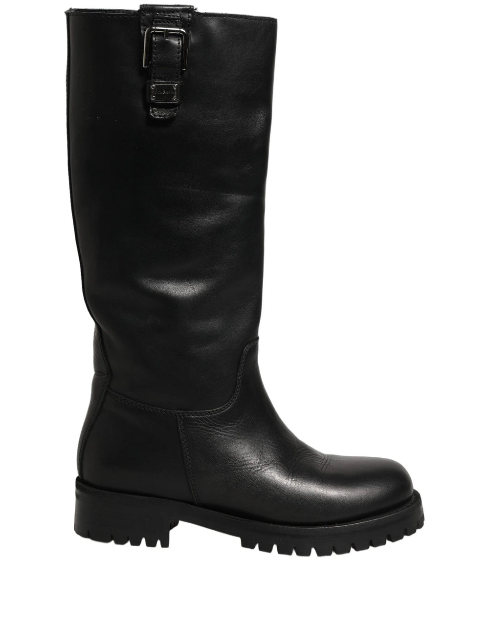 Dolce & Gabbana Black Leather Buckle Detail Mid Calf Boots Shoes - EU36/US5.5