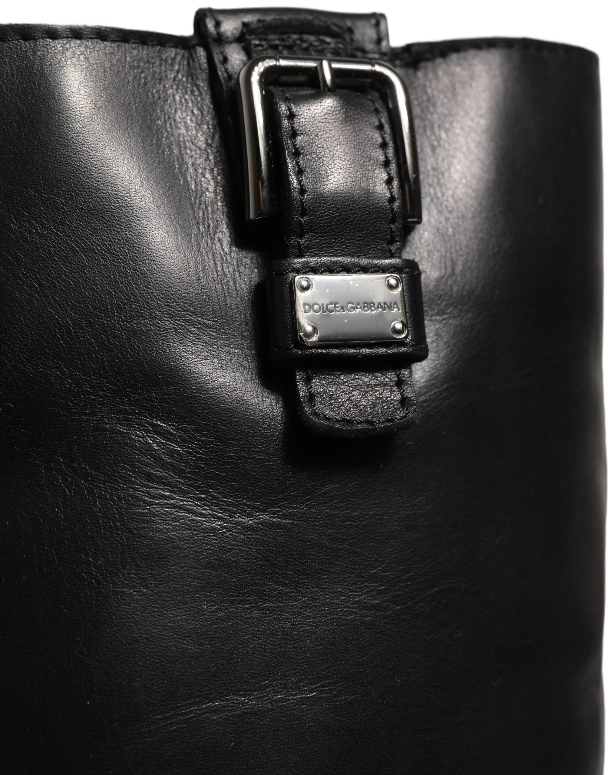 Dolce & Gabbana Black Leather Buckle Detail Mid Calf Boots Shoes - EU36/US5.5