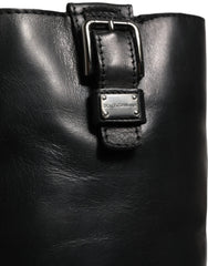 Dolce & Gabbana Black Leather Buckle Detail Mid Calf Boots Shoes - EU36/US5.5