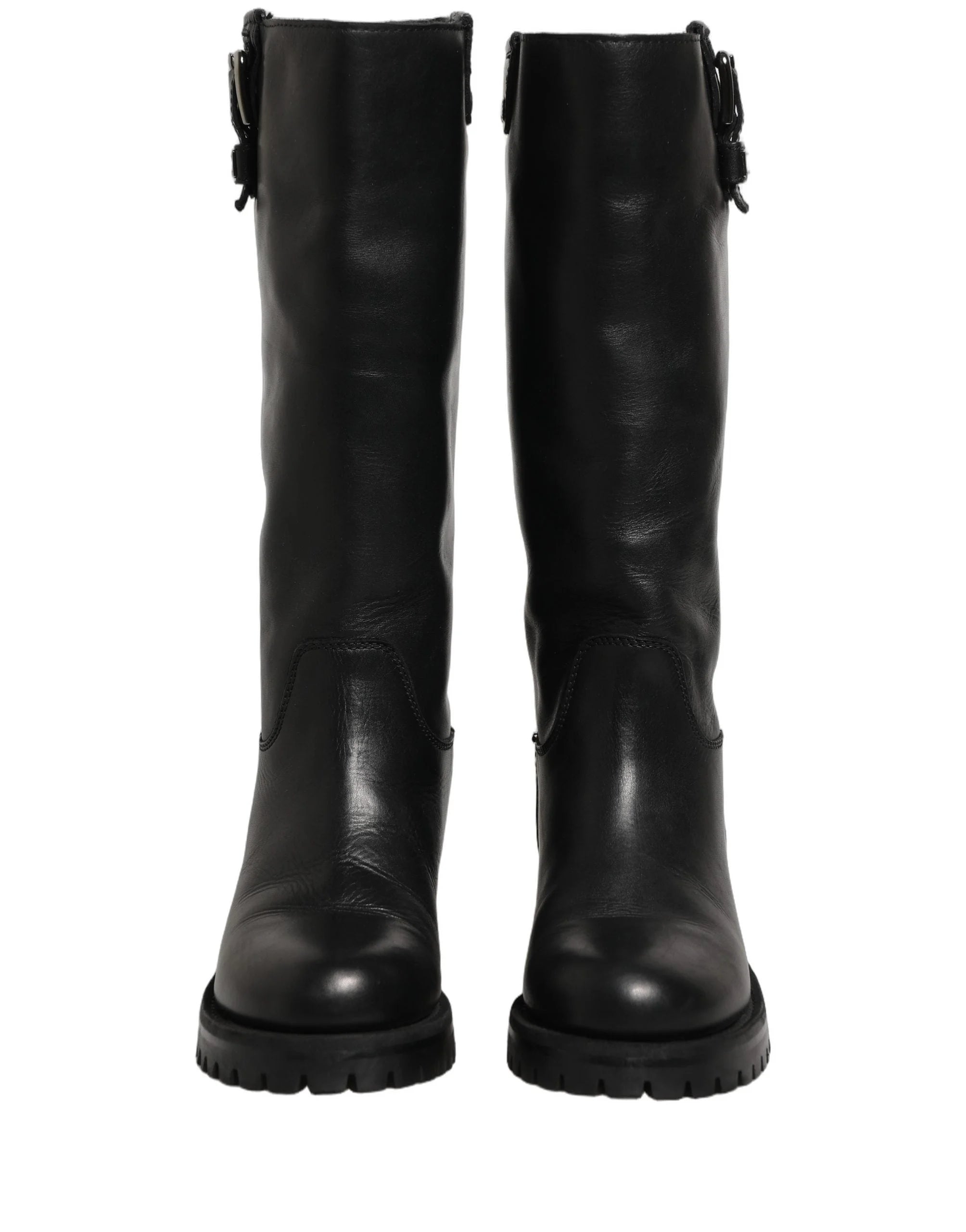 Dolce & Gabbana Black Leather Buckle Detail Mid Calf Boots Shoes - EU36/US5.5