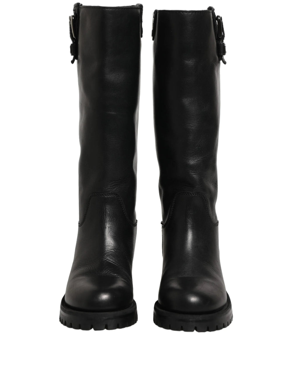 Dolce & Gabbana Black Leather Buckle Detail Mid Calf Boots Shoes - EU36/US5.5