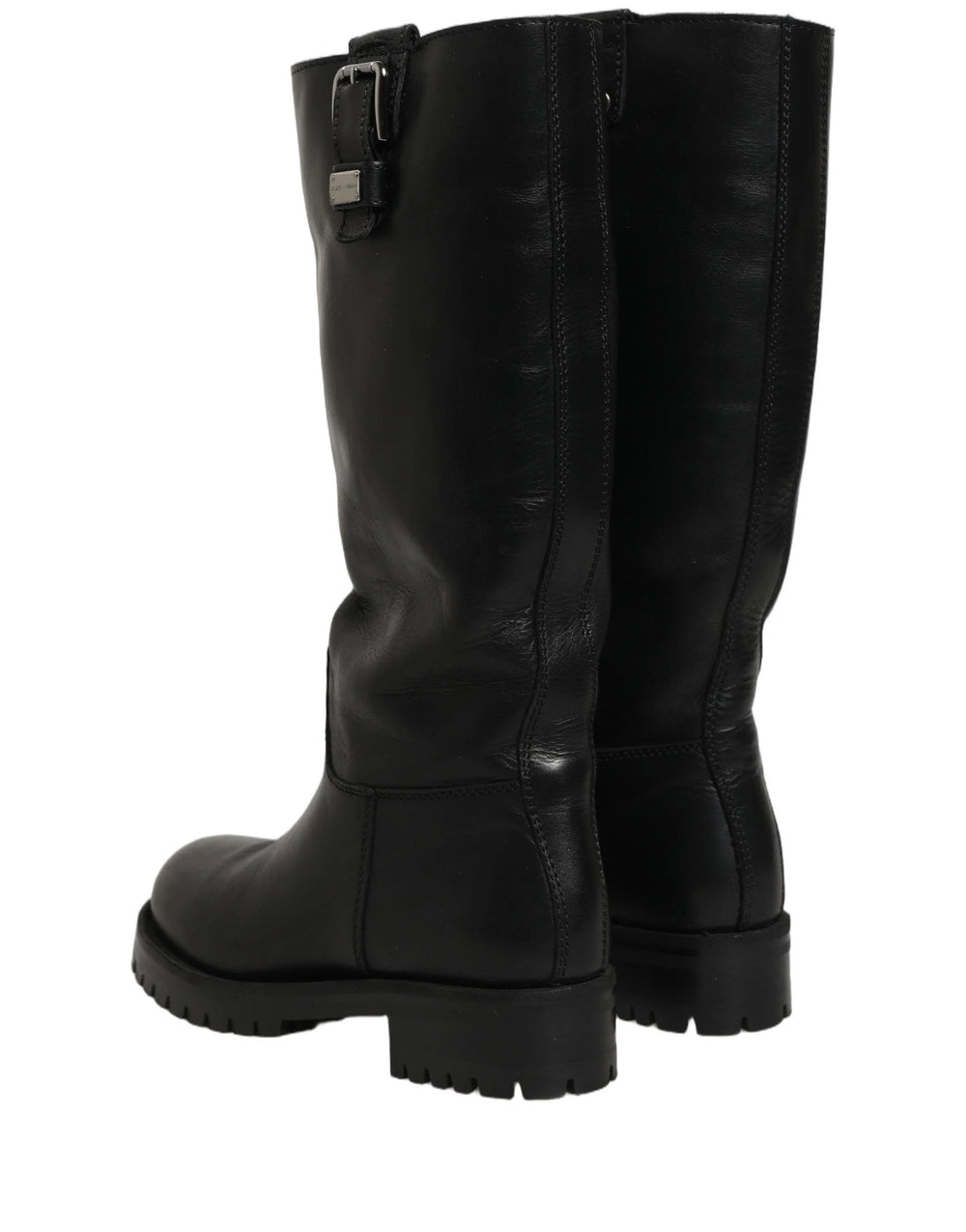 Dolce & Gabbana Black Leather Buckle Detail Mid Calf Boots Shoes - EU36/US5.5